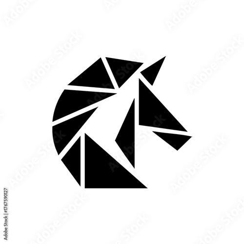 Image made with horse Origami. Monochrome. Tangrams. Line drawing illustration.	
