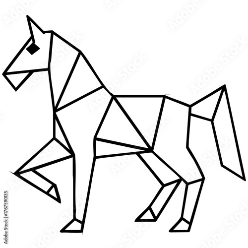 Image made with horse Origami. Monochrome. Tangrams. Line drawing illustration.	
