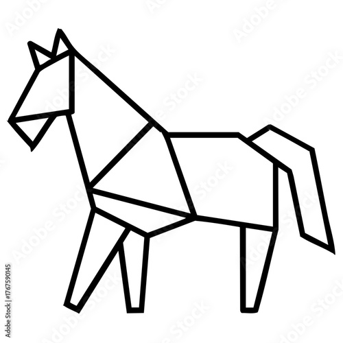 Image made with horse Origami. Monochrome. Tangrams. Line drawing illustration.	
