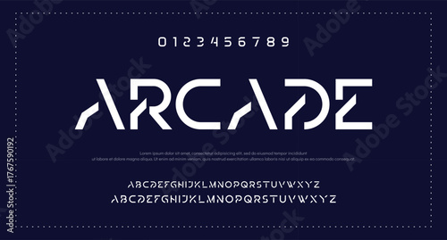 Design Modern abstract digital alphabet font. Minimal technology typography, Creative urban sport fashion futuristic font and with numbers. vector illustration.