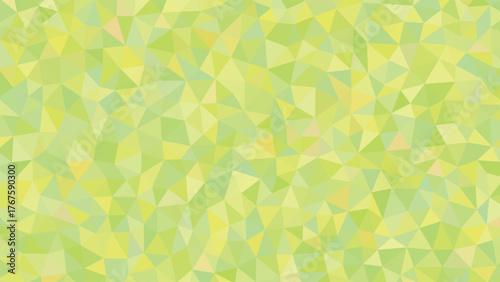 Abstract geometric background featuring a low-poly mosaic of triangles in various shades of green and yellow.
