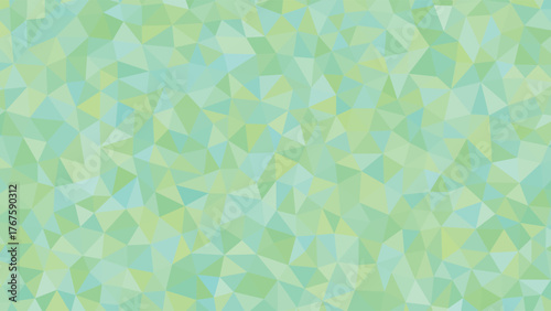 Abstract geometric background with a mosaic of small green and blue triangular shapes creating a low-poly pattern.