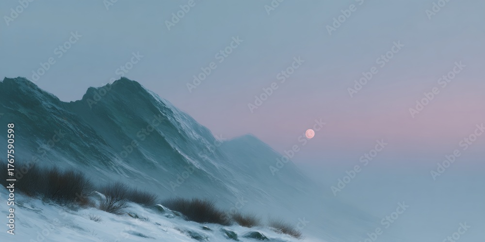 Fototapeta premium Mountain range with a large moon in the sky