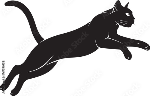 A simple black cat silhouette vector illustration isolated on white