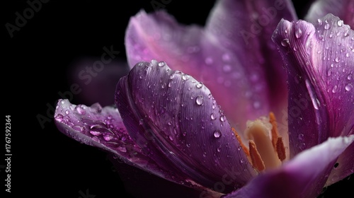 Purple flower with droplets in focus