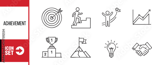 Achievement icon set business success, goal, and motivation