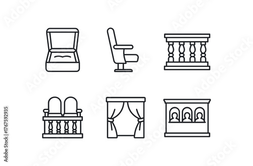 simple outline stroke icon isolated on white background velvet lined private box side view premium decorative railing box two royal box curtained private nook historic family box