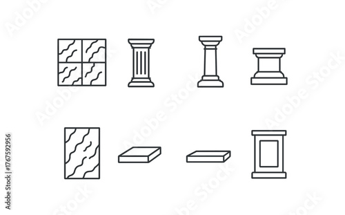 simple outline stroke icon isolated on white background white veined marble floor classical column pillars statue base plinth polished marble inlay step landing slab reception pedestal top