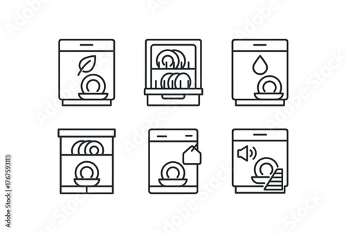 simple outline stroke icon isolated on white background eco mode compact dishwasher pull tray model low water use dishwasher integrated control panel unit rental suitable model energy