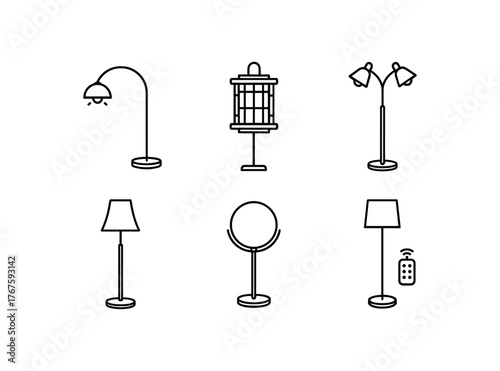 simple outline stroke icon isolated on white background dimmable arc lamp bamboo frame lamp double head standing light fabric shade lamp mid century globe lamp remote control tall lamp