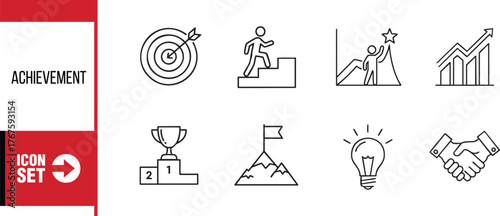 Achievement icon set business success, goal, and motivation