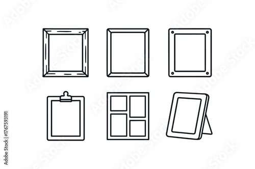 simple outline stroke icon isolated on white background reclaimed wood frame vintage brass edge frame magnetic acrylic frame hanging clip frame multiframe collage panel fabric covered desk