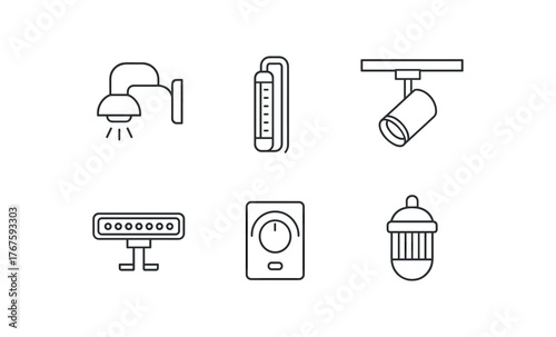 simple outline stroke icon isolated on white background mounted LED lamp rechargeable task light spotlight track system forklift mount LED bar dimmable control unit cold storage LED fixture