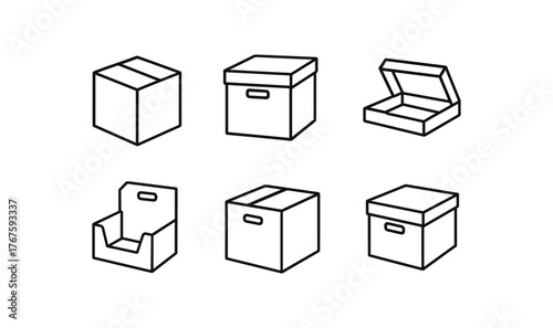 simple outline stroke icon isolated on white background single shipping box double storage box flat pack mailer box die cut display box heavy duty moving box foldable archive box