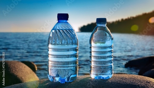 plastic bottle or gallon of purified drinking water empty bottles waiting to be picked up reuse of plastic water bottles