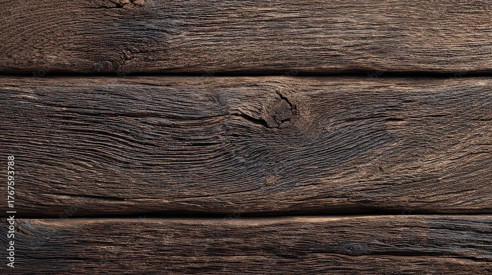 Fototapeta premium Textured Horizontal Wooden Planks in Dark Brown with Detailed Grain and Rough Surface