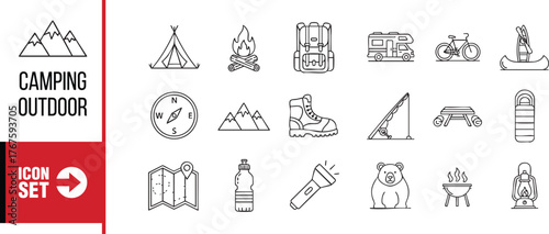 Camping and outdoor activities icon set vector illustration
