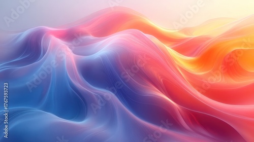 Wallpaper Mural Abstract Color Waves: A vibrant display of flowing colors, mimicking the ethereal movement of smoke or fabric. The colors blend and swirl, creating a dynamic visual experience.  Torontodigital.ca