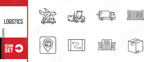 Logistics icon set, delivery and transportation outline icons