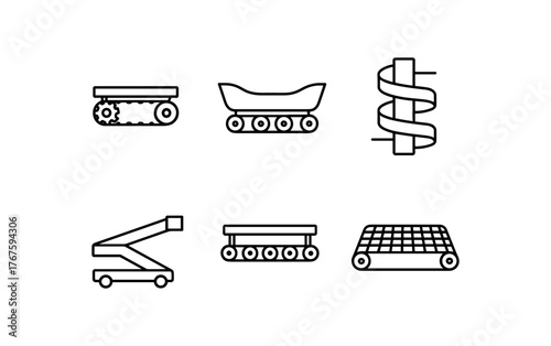 simple outline stroke icon isolated on white background chain driven conveyor trough belt system spiral conveyor telescopic belt accumulation conveyor mesh belt line