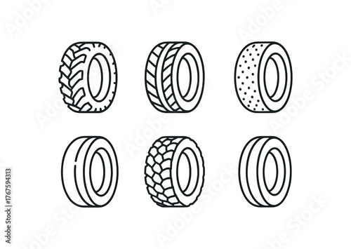 simple outline stroke icon isolated on white background mud terrain tire ultra high performance tire studded winter tire low profile tire off road all terrain tire spare compact donut tire