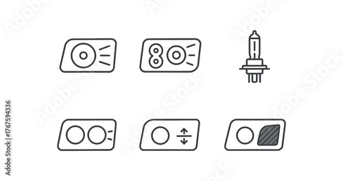 simple outline stroke icon isolated on white background halogen reflector headlight LED projector headlight HID xenon bulb unit dual beam headlight auto leveling headlamp smoked lens