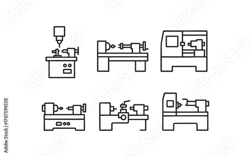 simple outline stroke icon isolated on white background vertical lathe bed lathe automatic bar fed lathe lathe sliding headstock lathe industrial production lathe