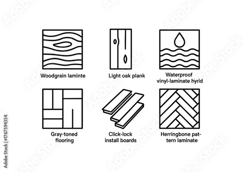 simple outline stroke icon isolated on white background woodgrain finish laminate light oak plank waterproof vinyl laminate hybrid gray toned flooring click lock install boards herringbone
