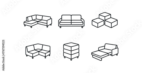 simple outline stroke icon isolated on white background sectional floor sofa low profile modular couch mix and match ottoman set corner flex lounge stackable units fold lounge bed