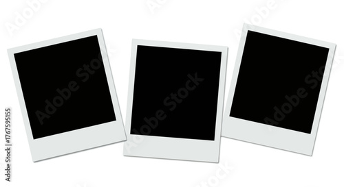 three blank polaroid frames showcasing memories and moments perfect for photo album layouts scrapbooking family history projects and creative collage designs.