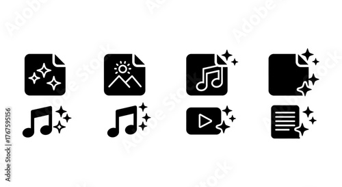 Clean file icons for multimedia documents and music enhancing website designs and user interfaces suitable for software tutorials and blog graphics.