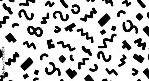 retro pattern a dynamic composition of black geometric shapes and lines scattered across a white canvas ideal for website backgrounds and textile designs