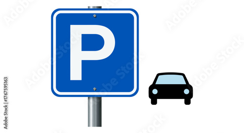 parking space available car parked by a blue sign at a public lot great for showing transportation regulations or local parking guidelines