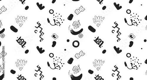 abstract shapes pattern fun doodle background with playful elements perfect for backgrounds prints evoking creativity and youthful design aesthetics.