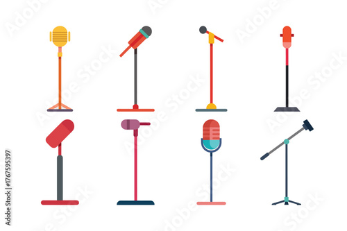 Microphone with Stand Vector Set