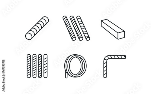 simple outline stroke icon isolated on white background carbon steel rebar ribbed set galvanized steel bar straight rebar stock coil wound rebar bent foundation