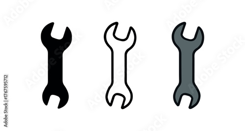 wrench metal tool icon on white background Black silhouette flat icon outline icon and colored icon style. three minimal vector icon style