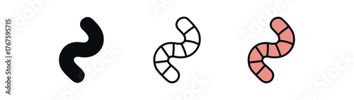 worm earth crawler icon on white background Black silhouette flat icon outline icon and colored icon style. three minimal vector icon style