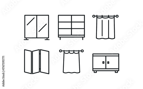 simple outline stroke icon isolated on white background glass divider panel open bookshelf split curtain partition foldable screen hanging textile divider low cabinet
