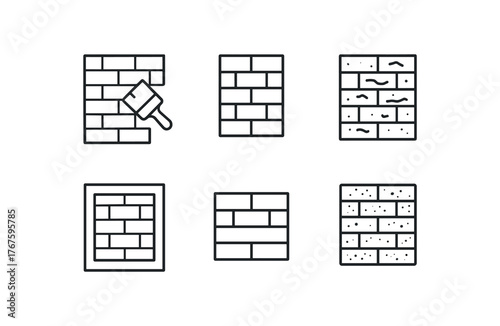 simple outline stroke icon isolated on white background painted white brick full height brick panel mortar finish framed brick niche dual tone brick band aged industrial texture