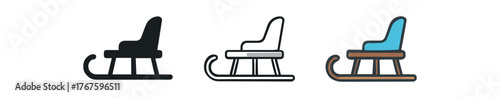 sled snow ride icon on white background Black silhouette flat icon outline icon and colored icon style. three minimal vector icon style