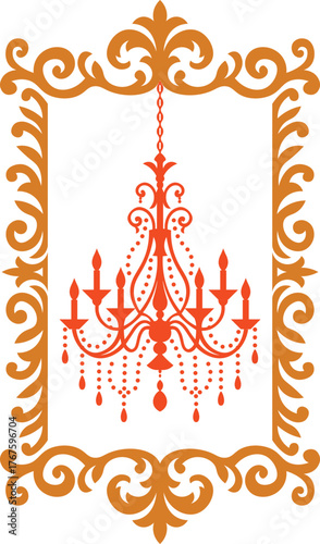 Elegant Ornate Chandelier in Decorative Baroque Frame, Islamic border pattern vector, page border. frame vector.
