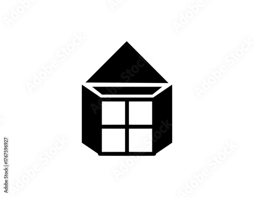 house on black, windows home icon