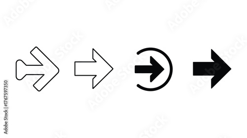 Different styles of right arrows for web design and user interface elements and direction indicators