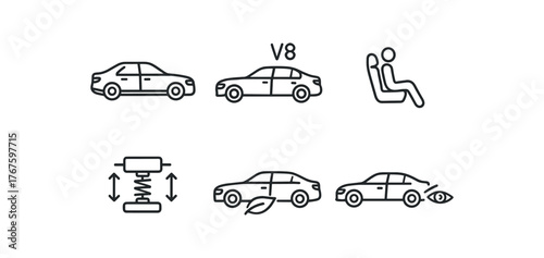 simple outline stroke icon isolated on white background flagship German sedan V8 powered luxury chauffeur style rear seating adaptive suspension system hybrid luxury edition night equipped