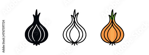 onion bulb layer icon on white background Black silhouette flat icon outline icon and colored icon style. three minimal vector icon style