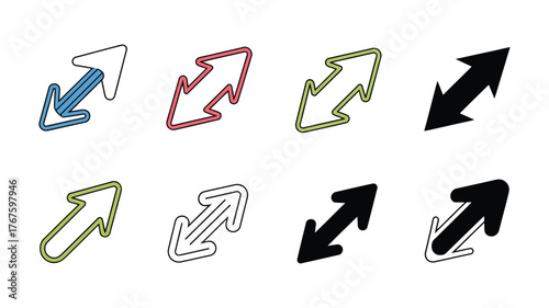 Set of eight different resize arrow icons, representing scaling, expanding, and adjusting dimensions in design