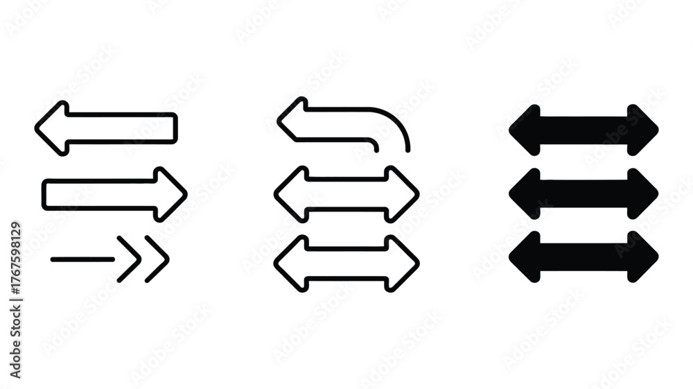 Fototapeta premium Set of horizontal arrows, indicating movement, direction, or comparison in various designs and presentations