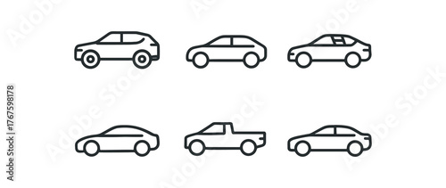 simple outline stroke icon isolated on white background premium electric SUV single motor economy EV solar roof equipped EV rear wheel drive electric EV pickup prototype entry level