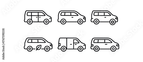 simple outline stroke icon isolated on white background sliding door family van seven minivan front wheel drive van hybrid minivan model cargo passenger combo rear entertainment van